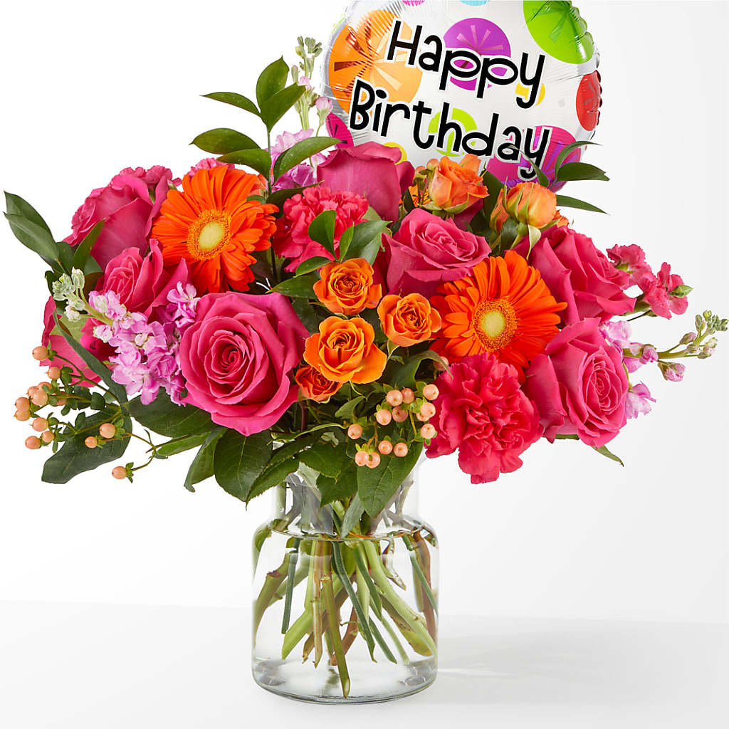 Fiesta Bouquet with Birthday Balloon – Print A Bunch Florists, Orleans ON