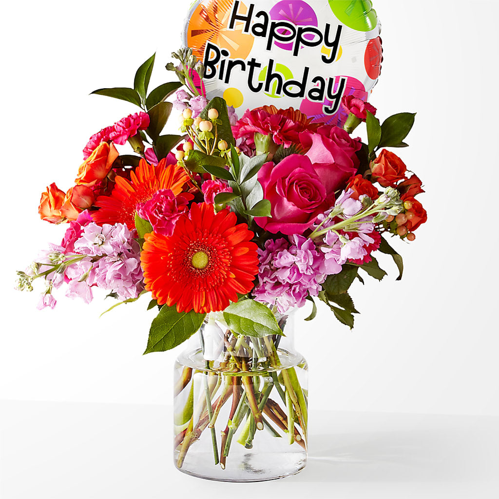 Fiesta Bouquet with Birthday Balloon – Print A Bunch Florists, Orleans ON