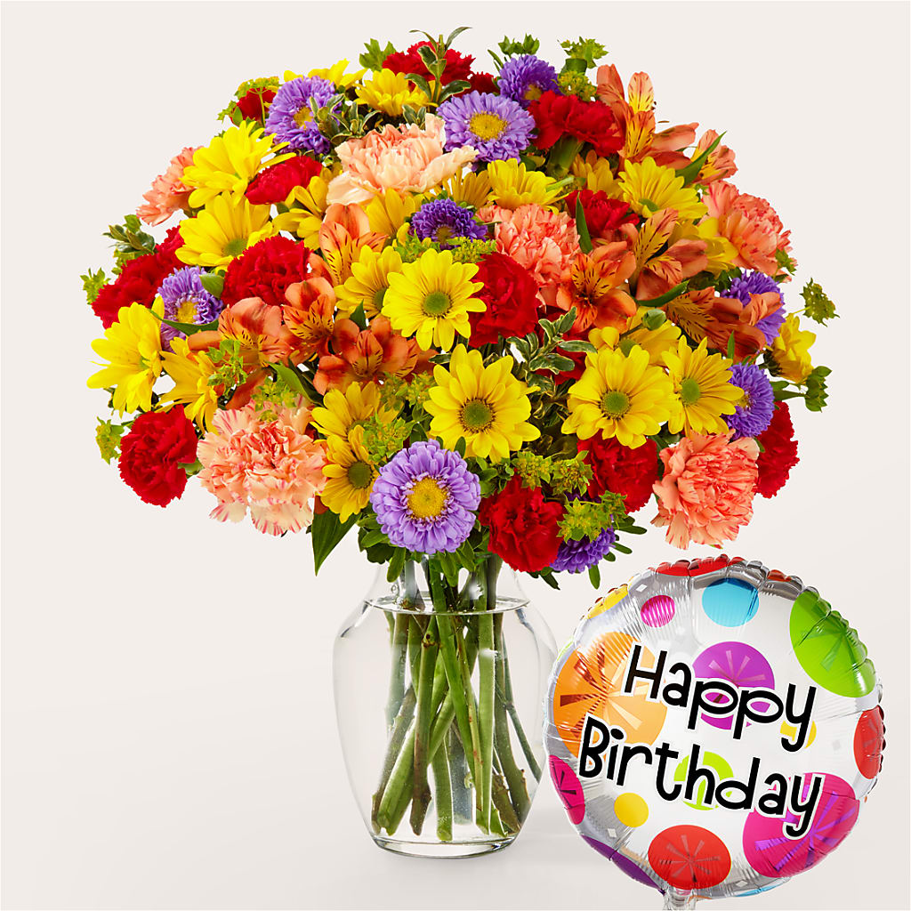 Kaleidoscope Bouquet with Birthday Balloon – Print A Bunch Florists, Orleans ON