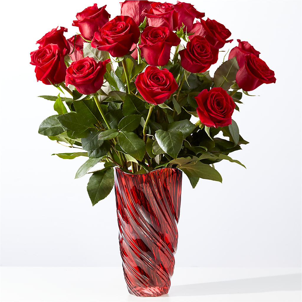 Classic Love Red Rose Bouquet with Luxe Swirl Vase – Print A Bunch Florists, Orleans ON